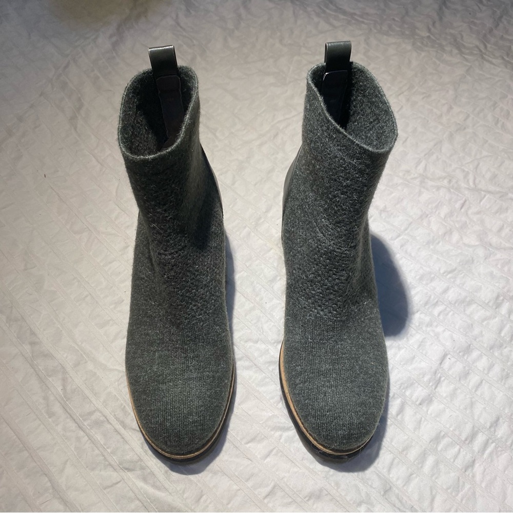 Stylish and Flattering Sofft Grey knit ankle boots similar to Eileen Fischer